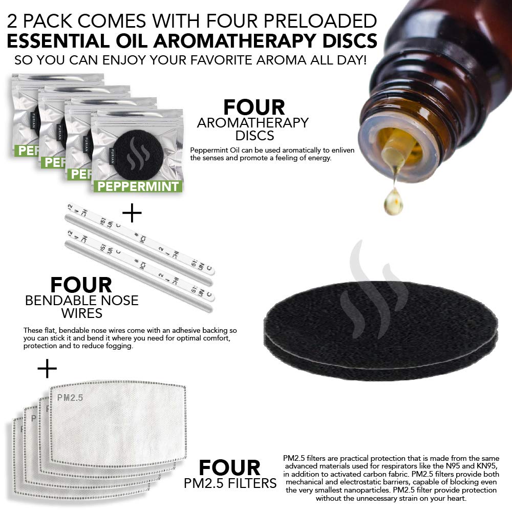 Beard Mask, 3 Layer Bandana Face Mask with Filter Pocket, Beard Defender Face Mask, SM to XL Mask, Charcoal Filters &amp; Aromatherapy Discs, 2 Masks