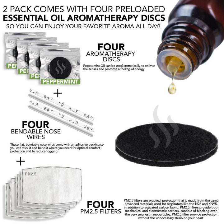 Beard Mask, 3 Layer Bandana Face Mask with Filter Pocket, Beard Defender Face Mask, SM to XL Mask, Charcoal Filters &amp; Aromatherapy Discs, 2 Masks