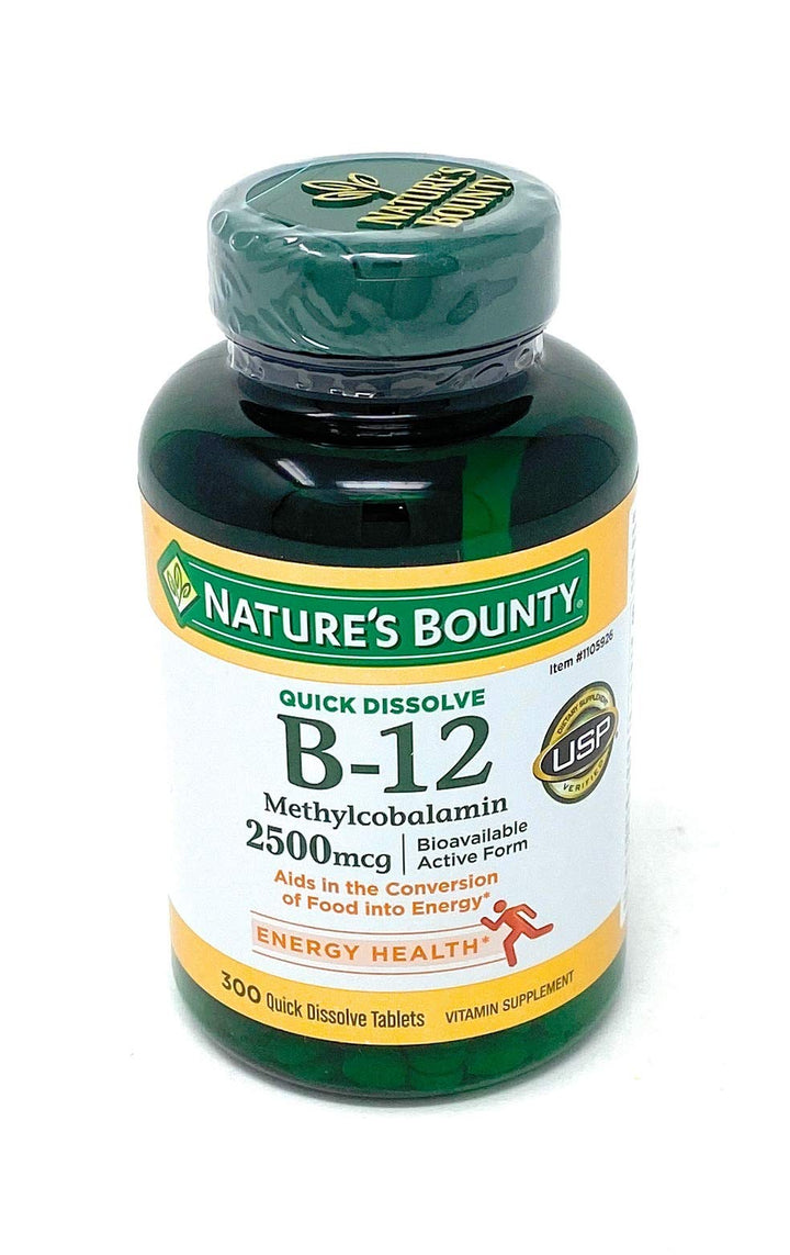 Nature&#39;s Bounty Quick Dissolve Fast Acting Vitamin B-12 2500 mcg, Natural Cherry Flavor (300 tablets)