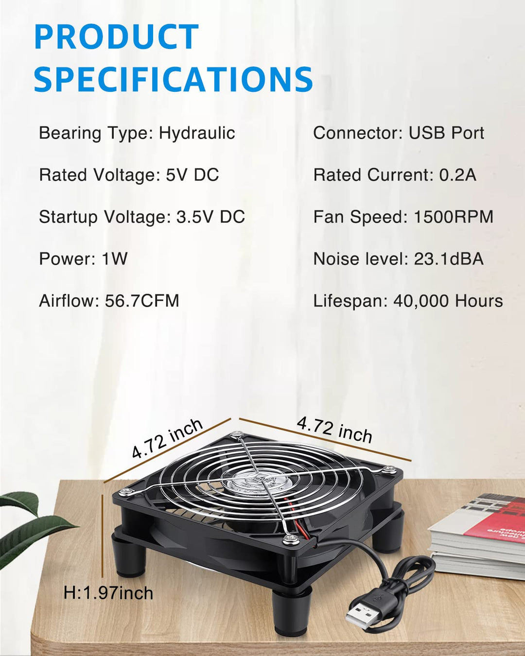 Gdstime 120mm 12cm 5 inches 5V USB Power Cooling Fan for TV Box Router Cooler