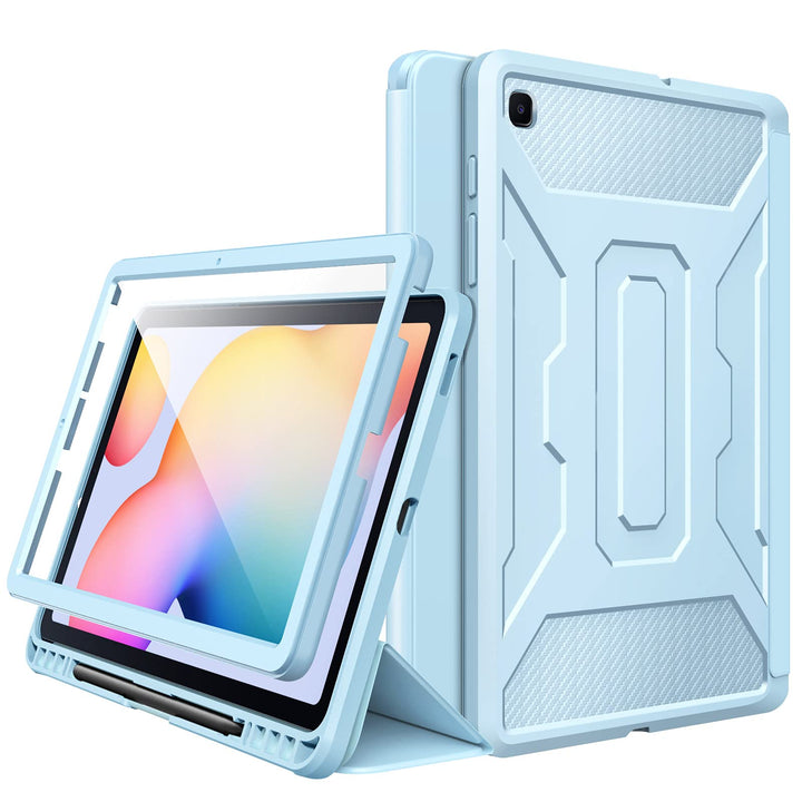Case for Samsung Galaxy Tab S6 Lite 10.4 Inch 2024/2022/2020,9H Clear HD Built-in Screen Protector Full-Body Military-Grade Trifold Stand Cover with Auto Sleep/Wake &amp; Pencil Holder, Sky Blue