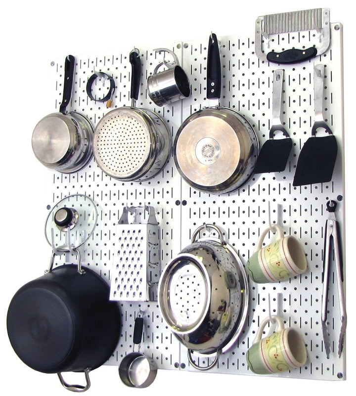 Kitchen Pegboard Organizer Pots and Pans Pegboard Pack Storage and Organization Kit with White Pegboard and White Accessories