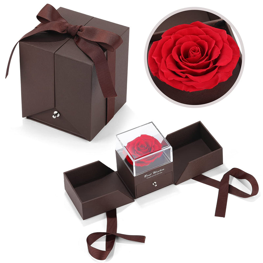 Roses Gift Preserved Real Rose with Jewelery Box, Artificial Flowers Decor for Decoration Romantic Gifts for Women in Her Wife Girlfriend Birthday Anniversary Valentines Day Mothers Day Christmas(Red)