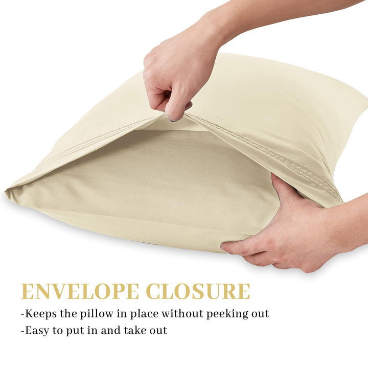 Pillow Cases Queen Size Set of 4, Ultra Soft 1800TC Hotel Quality Double Brushed Microfiber Embroidered Pillowcases, Envelope Closure, Fade Resistant (20x30, Cream)