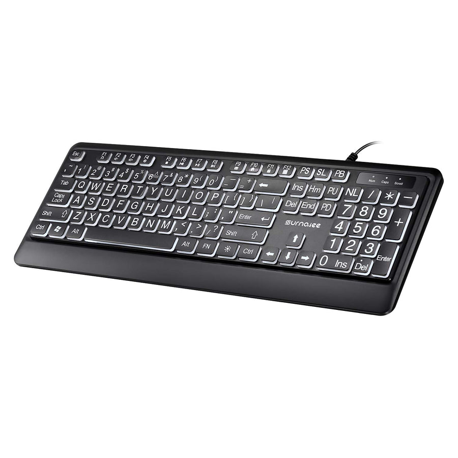 Large Letter Print Keyboard, 104 Keys Standard Full Size USB Wired White LED Backlit Computer Keyboard (KB612)