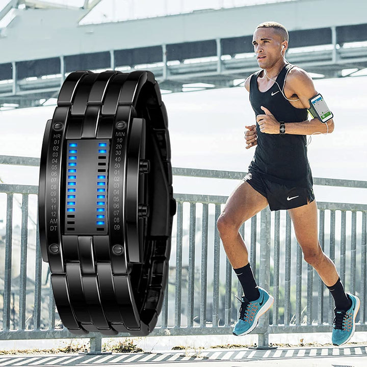 Creative Binary Matrix Blue LED Digital Waterproof Watch Mens Classic Creative Fashion Black Plated Wrist Watches (Black)