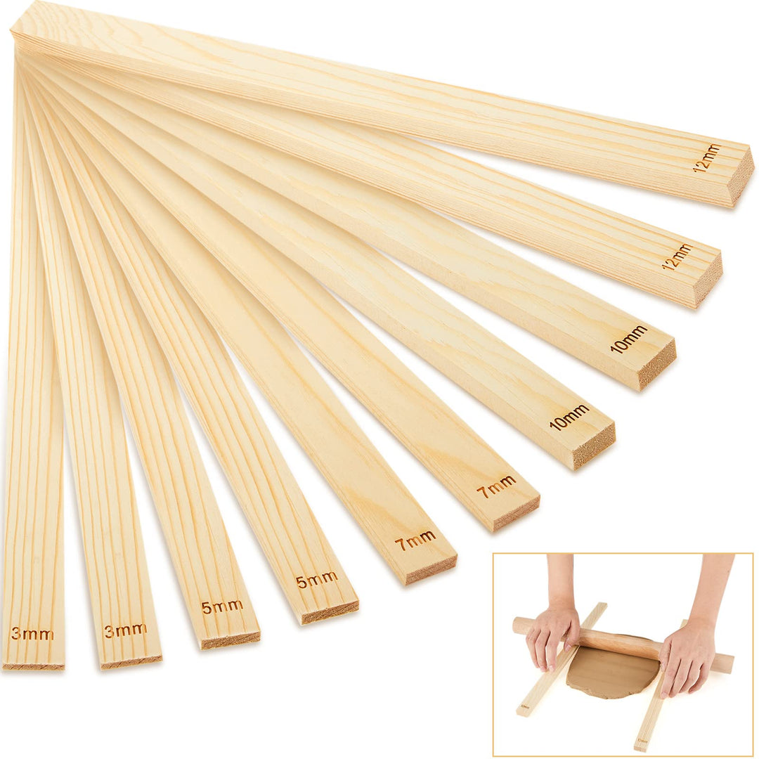 10 Pcs Pottery Teaching Rolling Mud Stick Guide 5 Size Wooden Rolling Pin Guides Sticks Set Polymer Clay Depth Guide Pottery Tools Clay Tool Mudboard Tools for Pottery Polymer Clay Thickness