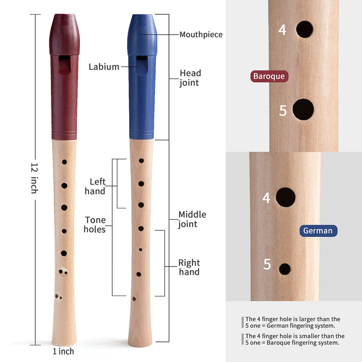 Professional C-Soprano Recorder Instrument for Beginner Kids Adults German Fingering Single Hole Recorder Musical Instrument for School &amp; Home 2-Pieces Recorder kit Gift Choice