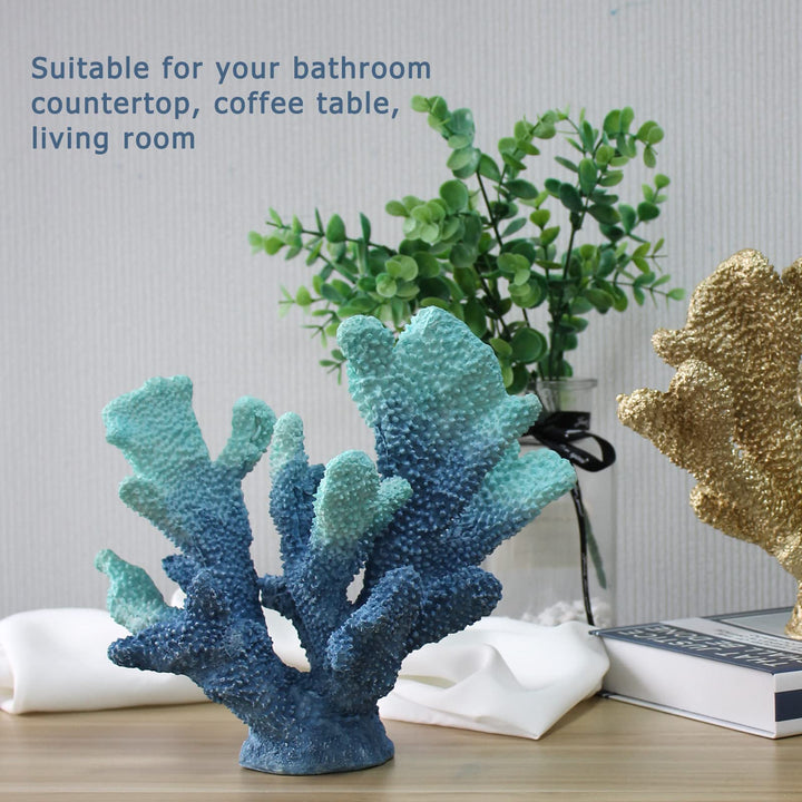 Blue Coral Decor Coral Reef Faux Artificial Coral Decor Resin Coral Statue Nautical Decor Tabletop Decoration Home Living Room Decor (7.8in Tall)