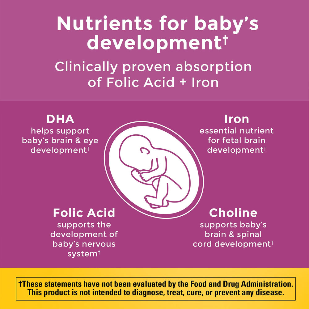 Prenatal Vitamin Softgels + Choline Capsules, Folic Acid + DHA + Choline, 60 Prenatal Vitamins for Women, 60 Choline Supplements Capsules, 60 Day Supply