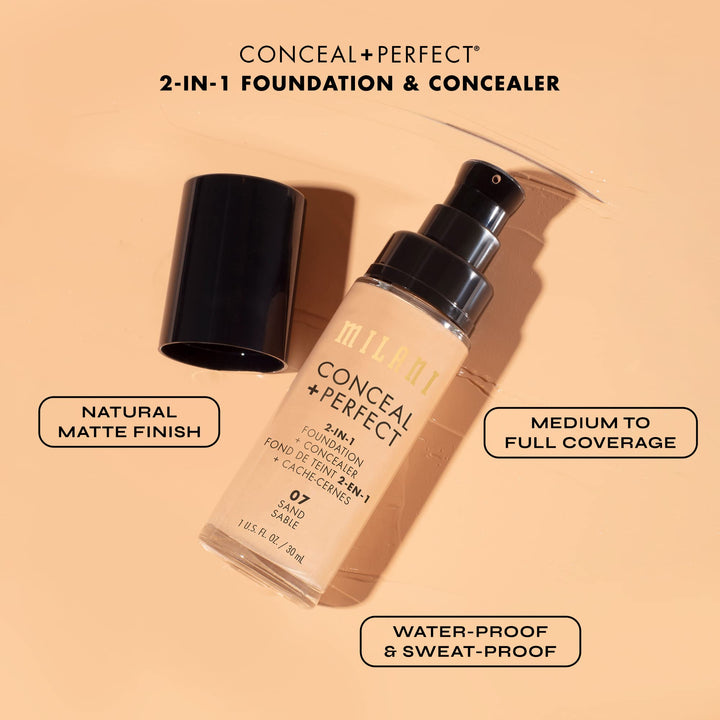 Milani Conceal + Perfect Liquid Foundation - Golden Beige, 1 Fl Oz - Cruelty-Free, Covers Blemishes & Discoloration for Flawless Complexion