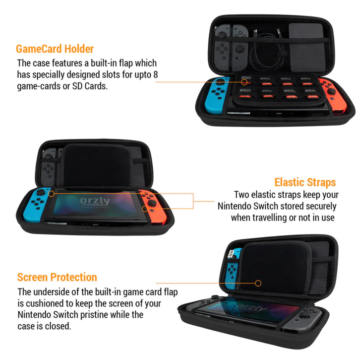 Carry Case Compatible with Nintendo Switch and New Switch OLED Console - Black Protective Hard Portable Travel Carry Case Shell Pouch with Pockets for Accessories and Games