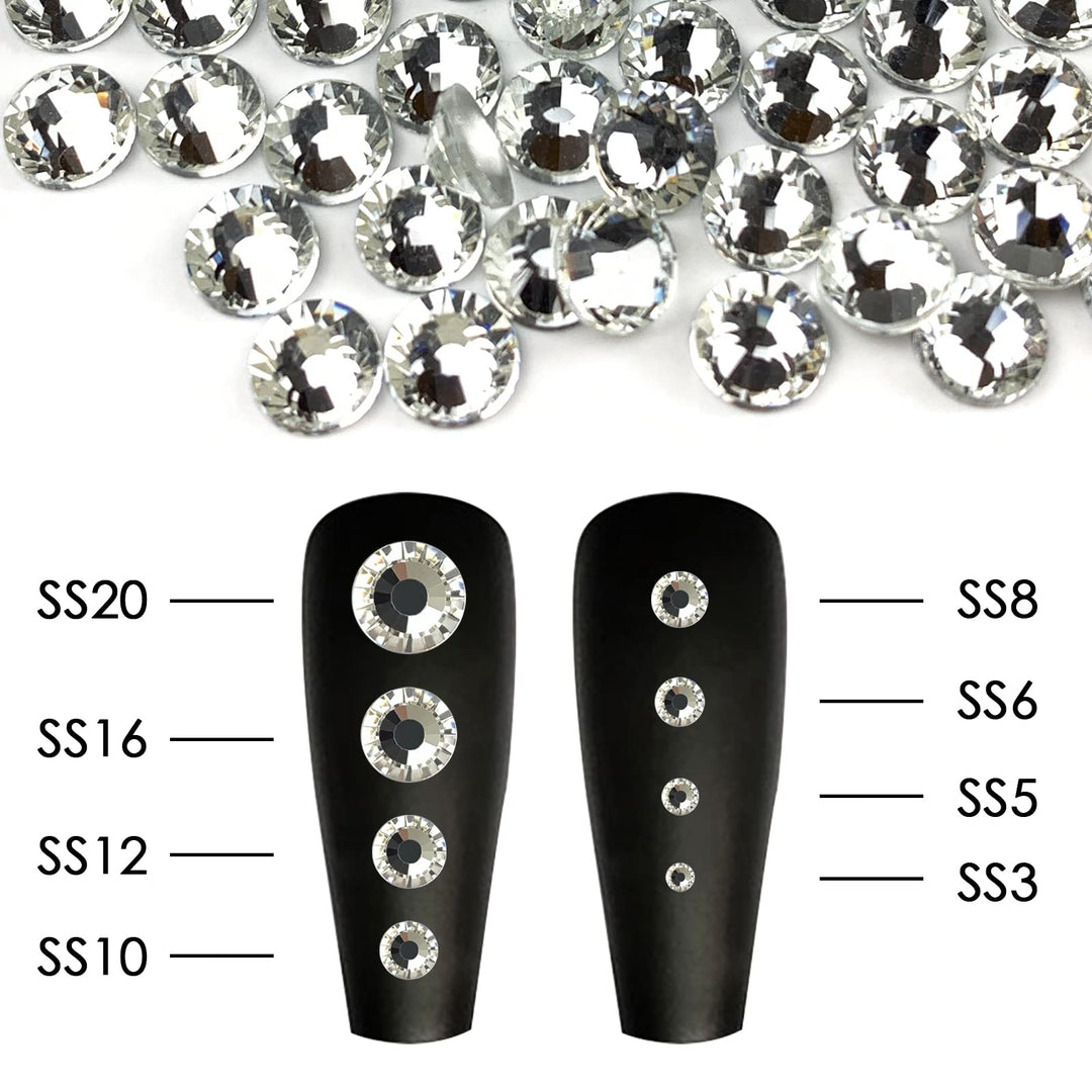Glass Crystal Flatback Rhinestones for Nail Art and Craft, Round Stone Gems Sparkly Diamond (SS12 1440pcs, Crystal)