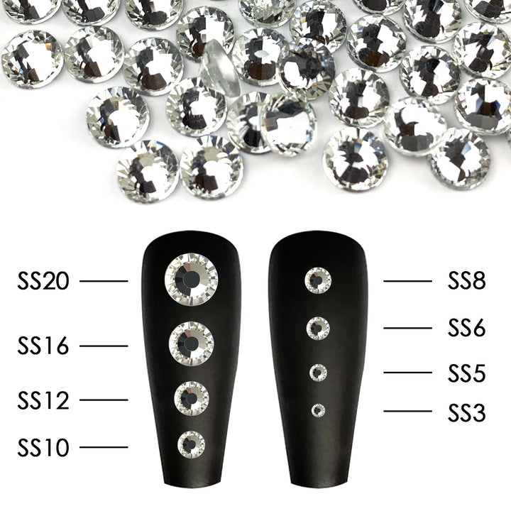 Glass Crystal Flatback Rhinestones for Nail Art and Craft, Round Stone Gems Sparkly Diamond (SS12 1440pcs, Crystal)