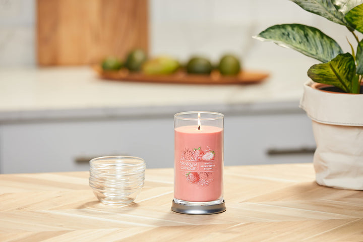 White Strawberry Bellini Signature Medium Pillar Candle, 14.25oz,