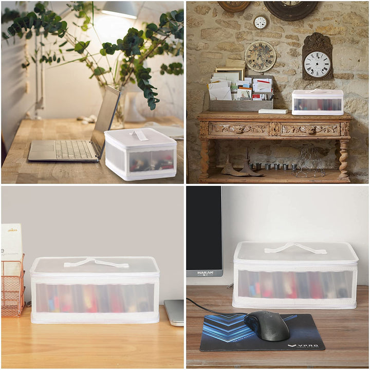 Photo Storage Bag 4x6, 10 Inner Large Photo Storage Box Photo Cases Store up to 1000 Photos, Photo Organizer Cards Craft Keeper with Handle for Photo Puzzles Cards Seed Packets (White)