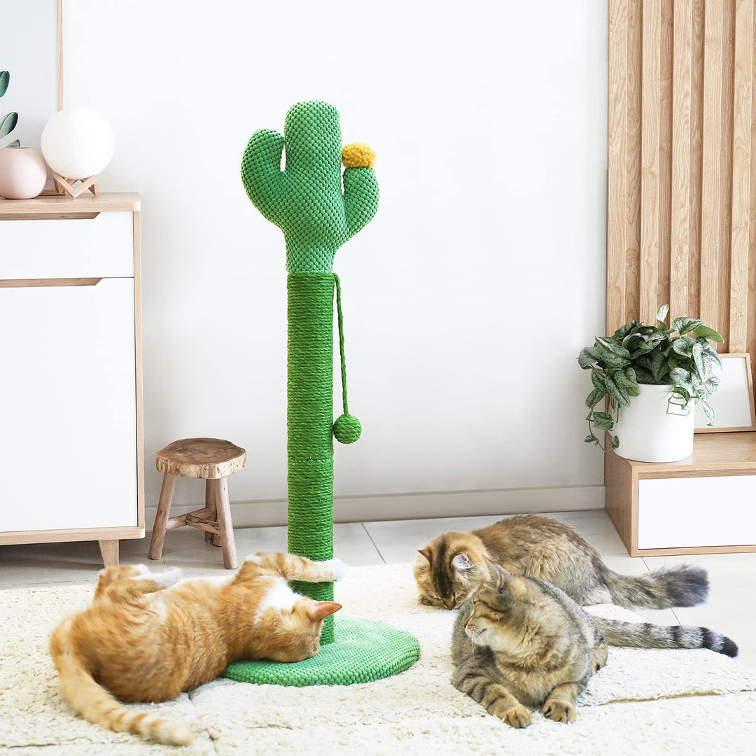 Cat Scratching Post, 33 inch Tall Cactus Scratching Post with Dangling Ball, for Large Cats and Kittens