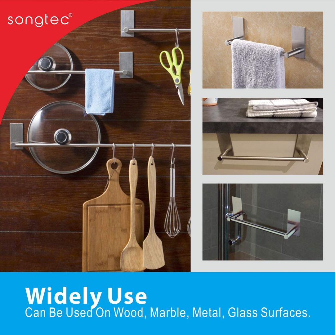 Adhesive Towel Bar 12inch Brushed, Stick On Bath Towel Rack Easy Install, NO Drilling on Walls, Premium SUS304 Stainless Steel - Brushed