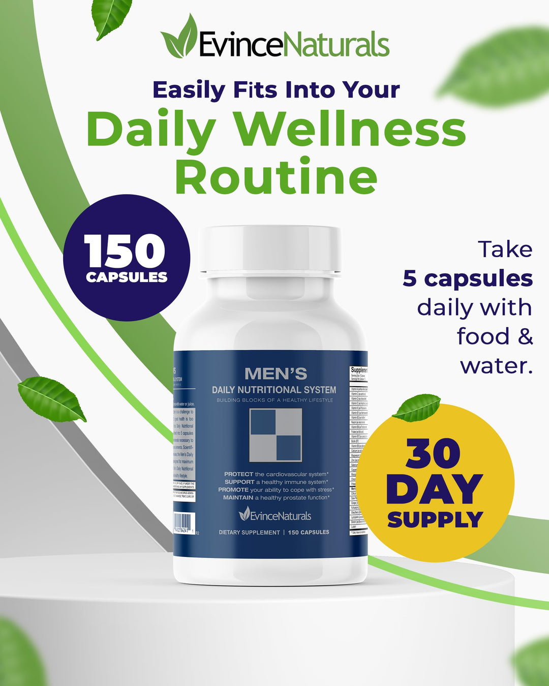 Multivitamin for Men - Men&#39;s Daily Nutritional System with Essential Vitamins &amp; Saw Palmetto for Overall Wellbeing &amp; Prostate Support - 150 Capsules