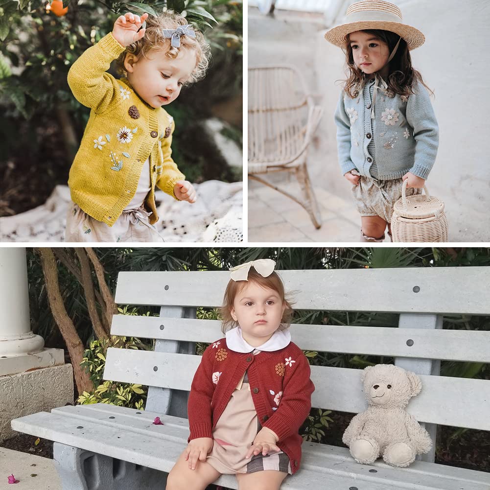 Baby Cardigan Hand Knitted Cardigan with Hand Embroidery Sweater Long Sleeve Baby Girl Coat for Winter and Autumn 3-4 Years