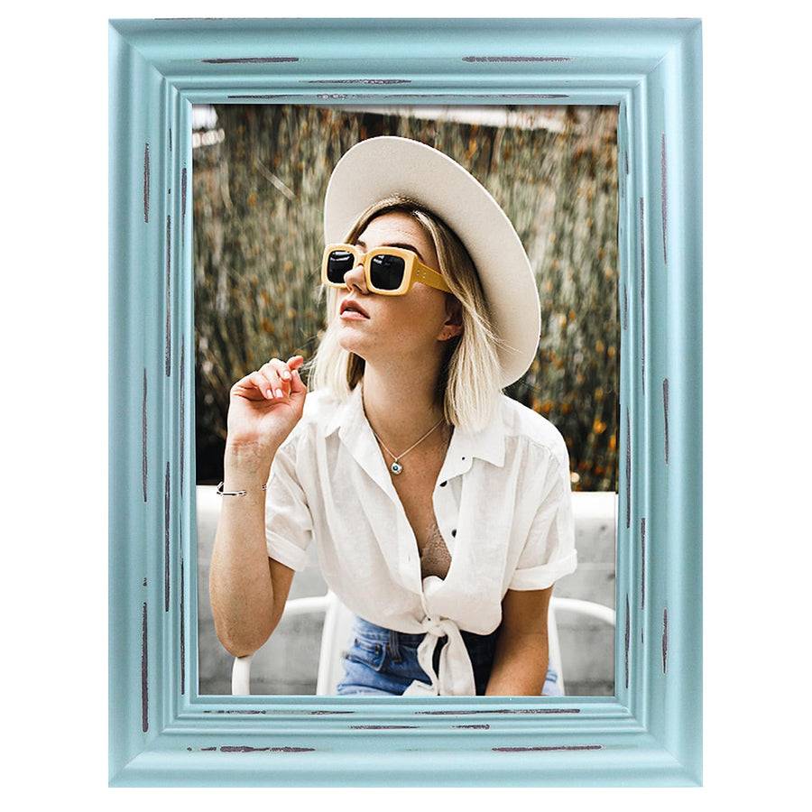 5x7 Picture Frame Distressed Teal Rustic Wood Photo Frames 5 by 7 Turquoise Frames Weathered Photo Stand Tabletop/Wall Hanging(NOT REAL GLASS COVER)