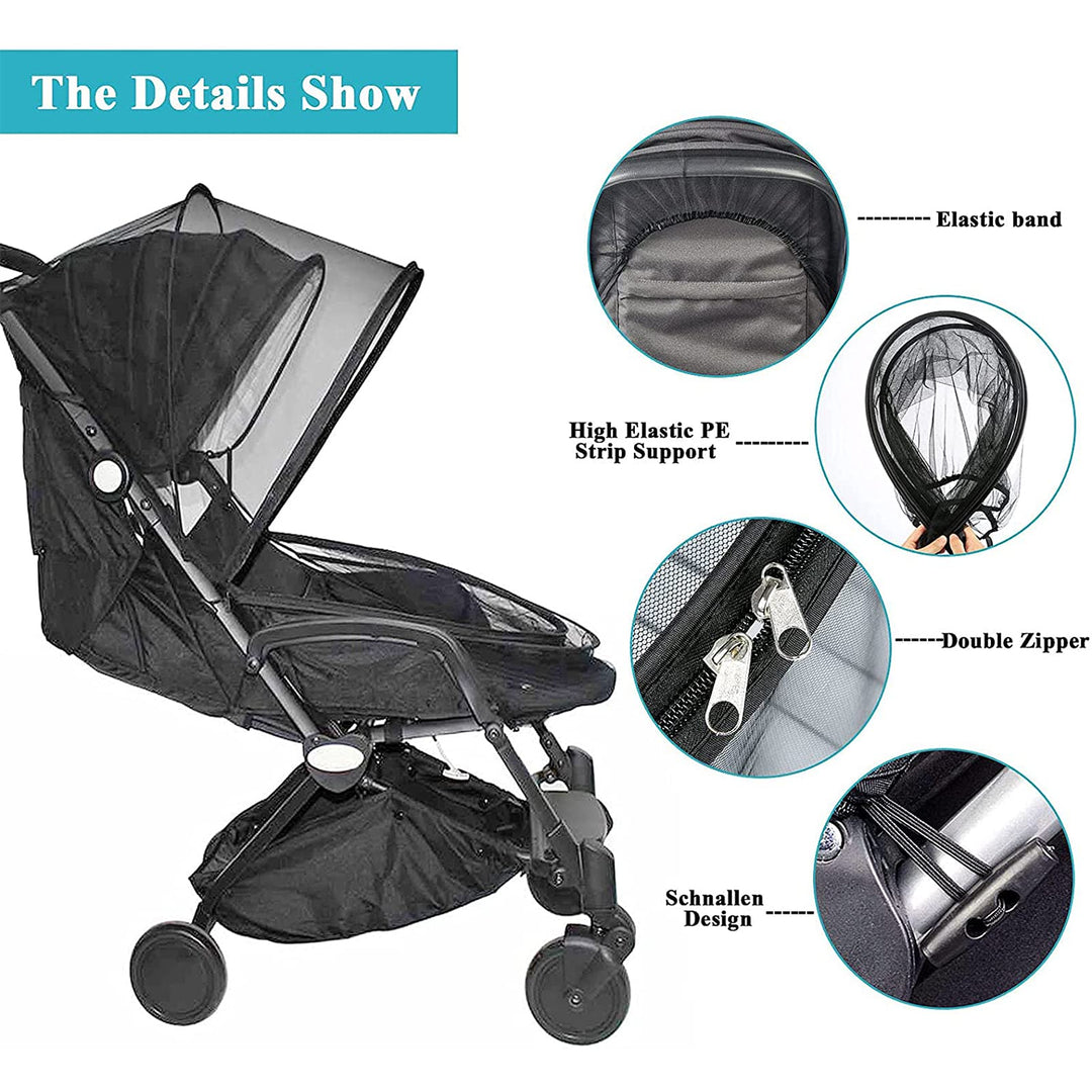 Baby Stroller Mosquito nets, Universal Lock-Type Baby Stroller Mosquito nets, Stretch nets, Breathable and Folding Dual-use Zipper nets, Baby car seat Covers, Cradles (Black)
