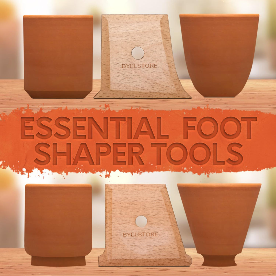 Pottery Ribs &amp; Trimming Tools | 2 Foot Shaper Tools | 4 Clay Texture Ribs | Solid Beech Wood | Several Pack Options (3-Pack)