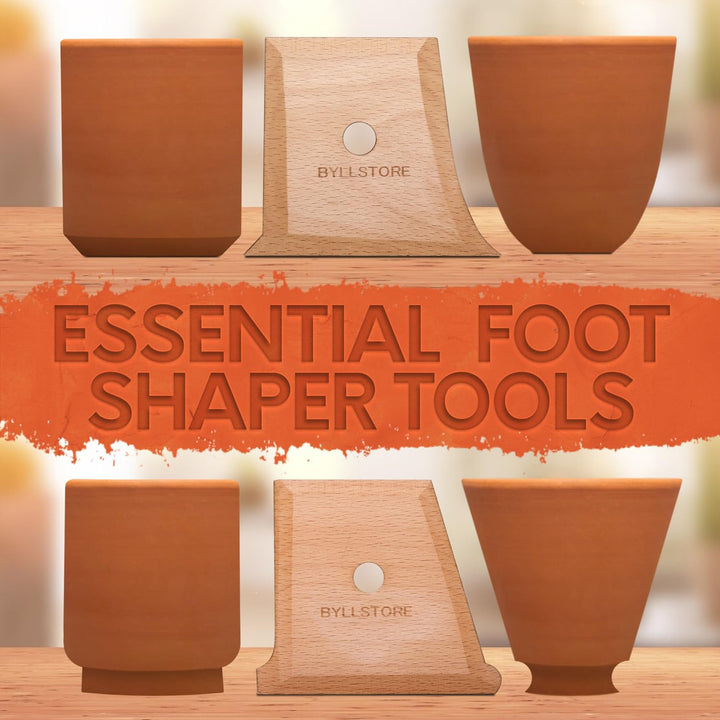 Pottery Ribs &amp; Trimming Tools | 2 Foot Shaper Tools | 4 Clay Texture Ribs | Solid Beech Wood | Several Pack Options (3-Pack)