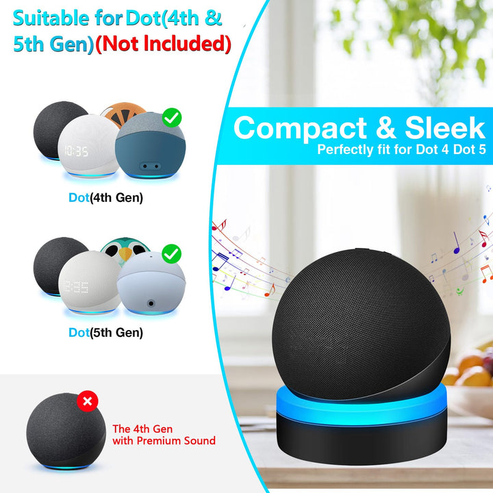 Table Holder for Echo Dot 4th/5th Generation, Desktop Stand Mount for Echo Dot 4th/5th Gen, Base Bracket with Light Guide, Dot Accessories with Built-in Cable Management, Black