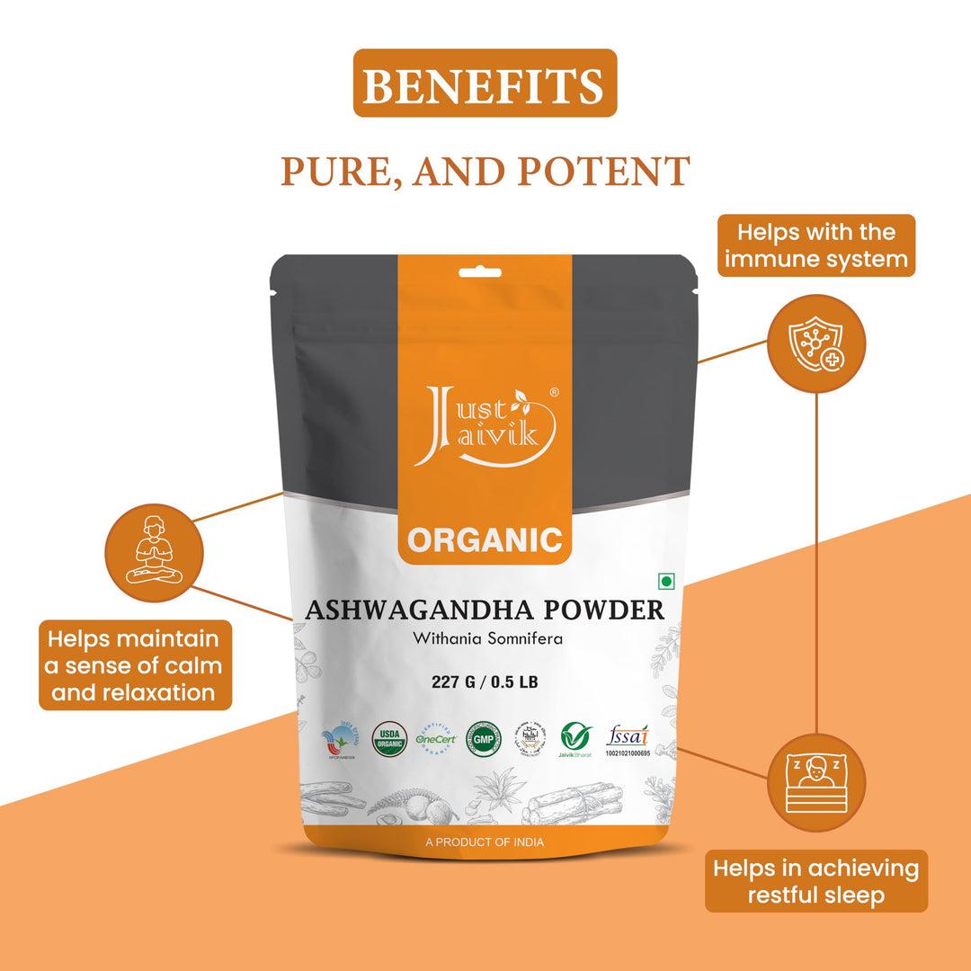 Just Jaivik Organic Ashwagandha Root Powder - 227g - Su