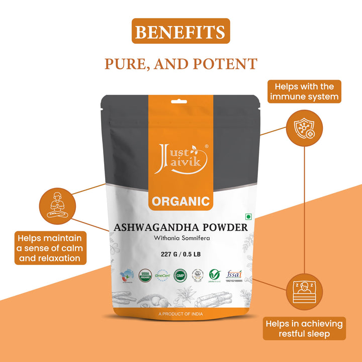 Just Jaivik Organic Ashwagandha Root Powder - 227g - Su