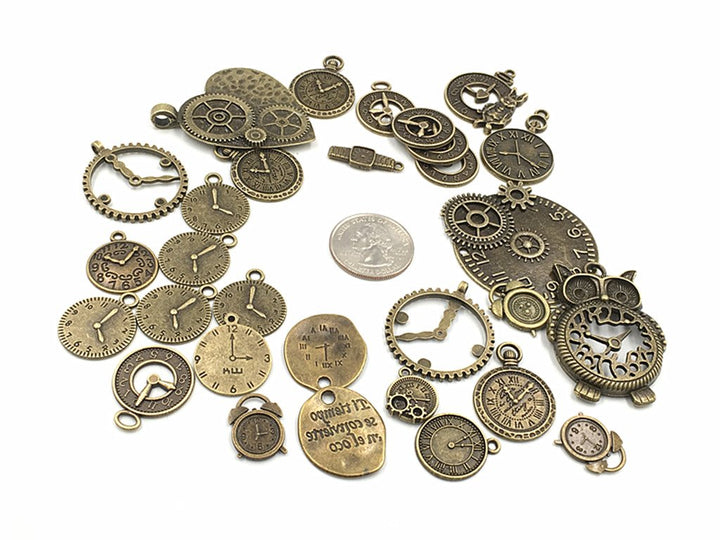 Clocks and Watches Dial Face Movement Charm Alloy Multistyle Steampunk Pendant Charm Connector for DIY Jewelry Making Accessaries(100 grams) (Bronze)