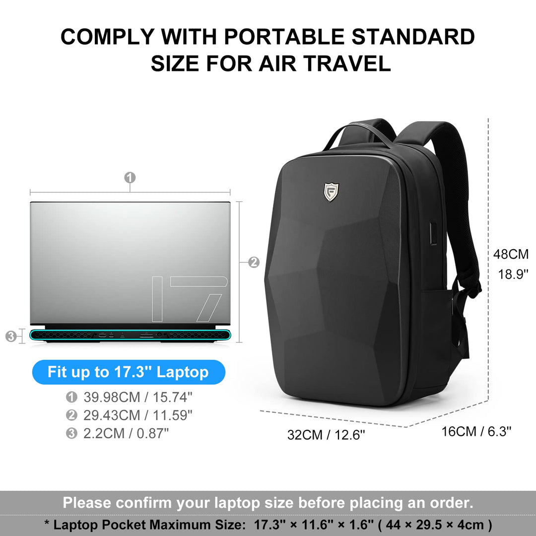 17.3-Inch Hard Shell Laptop Backpack,Anti-Theft Waterproof Business Travel Computer Backpack,Black Gaming Laptop Bag with USB Port for Men