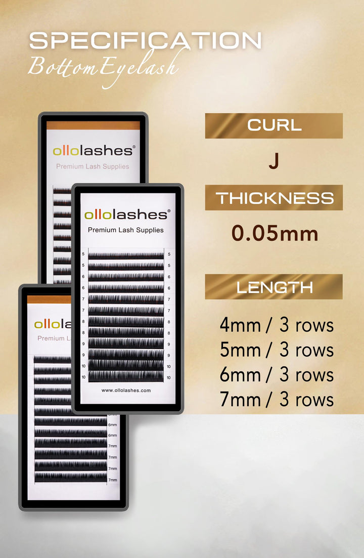 Bottom Eyelash Extensions J Curl 0.05mm Mix 4-7mm Black Color Lower Lash Extensions eyebrow extensions (Mix 4-7mm, 0.05 J Curl)