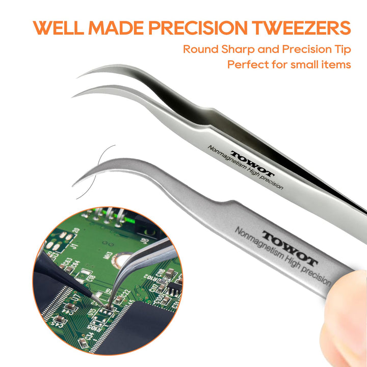 Precision Tweezers, Stainless Steel Eagle Beak Tweezers for Craft, Electronics, Soldering, Experimental Work, Jewelry-Making, Non-Magnetic Curved Tweezers