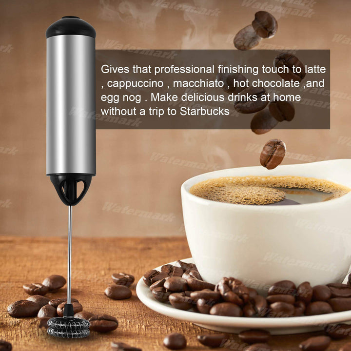Electric Milk Frothers Handheld Foam Beater Milk Frother Battery Operated Mini Smoothie Blender For coffee whipping cappuccino latte milk matcha hot chocolate Silver/Black