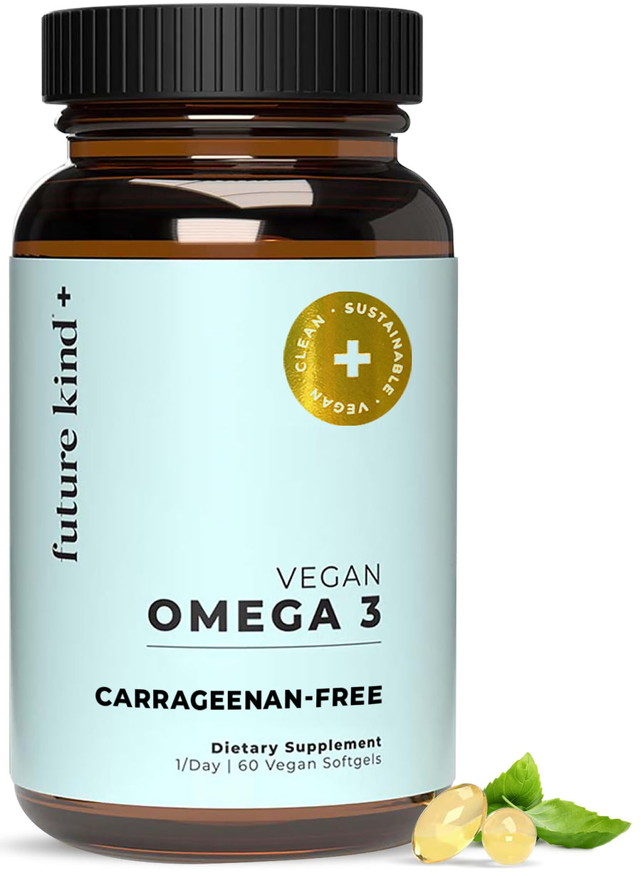 Vegan Omega 3 Supplement - Glass Bottle, Carrageenan-Free Algae, DHA & EPA for Joint & Mood Support - 2 Month Supply for Kids & Adults