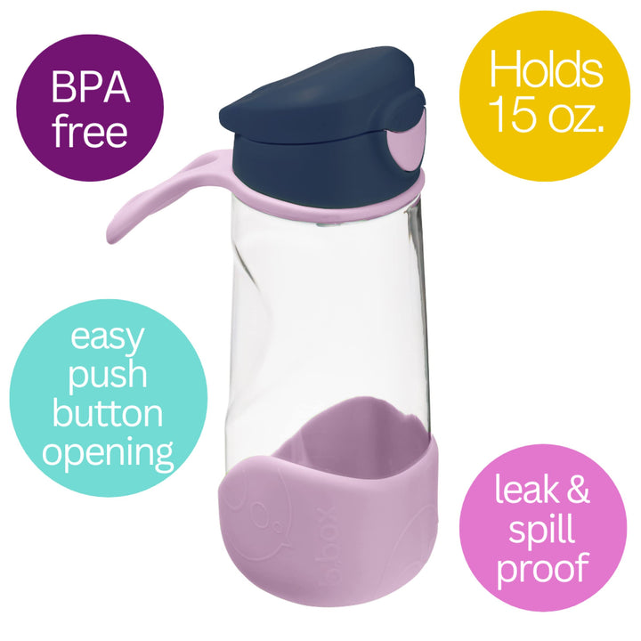 b.box 15oz Sport Spout Bottle: Kids Water Bottle with Durable Tritan. Silicone Spout with Flip Top Lid, Leak Proof, Spill Proof, BPA Free (Indigo Rose, 15 oz)