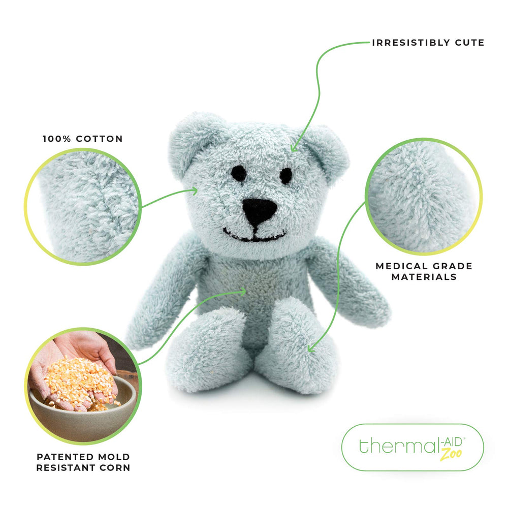 Zoo — Mini Buckley The Blue Bear — Kids Hot and Cold Pain Relief Boo Boo Tool — Heating Pad Microwavable Stuffed Animal and Cooling Pad — Easy Wash, Natural Sleep Aid