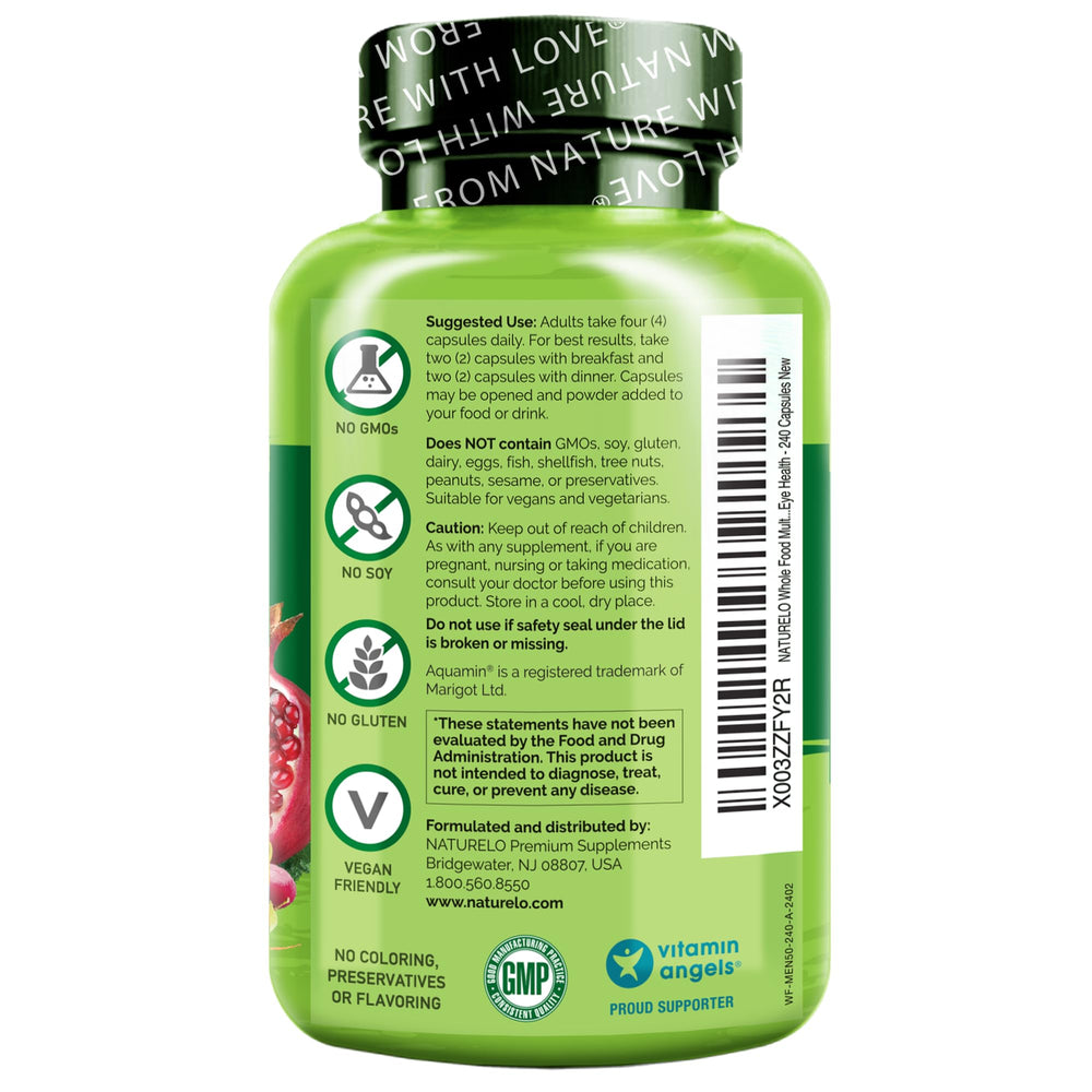 Whole Food Multivitamin for Men 50+ - with Vitamins, Minerals, Organic Herbal Extracts - Vegan Vegetarian - for Energy, Brain, Heart and Eye Health - 240 Capsules