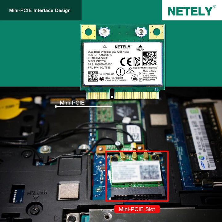 NETELY Wireless-AC 7265HMW Mini-PCIE Interface 1200Mbps