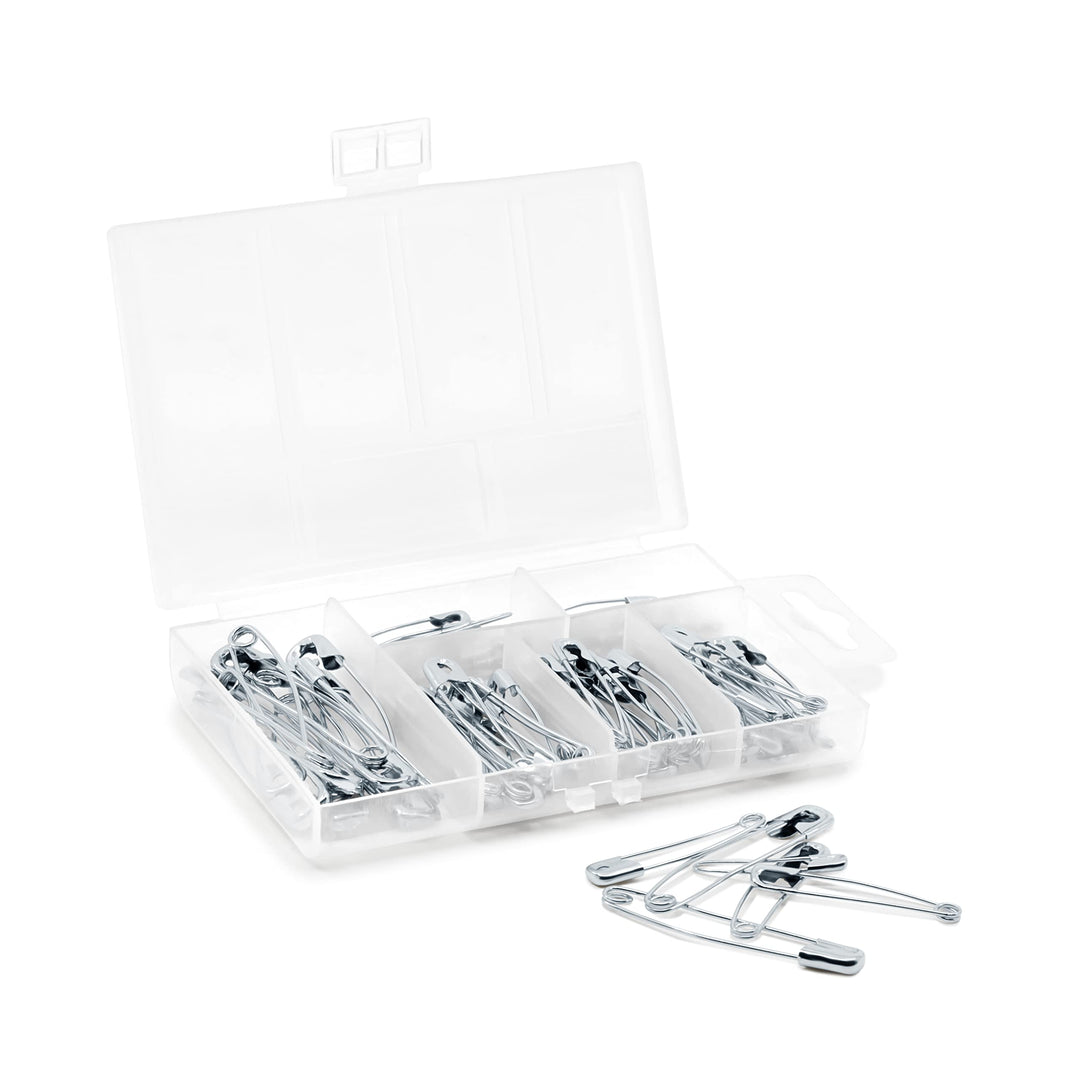 3328 Curved Safety Pins, Assorted Sizes with Storage Box (90-Count)