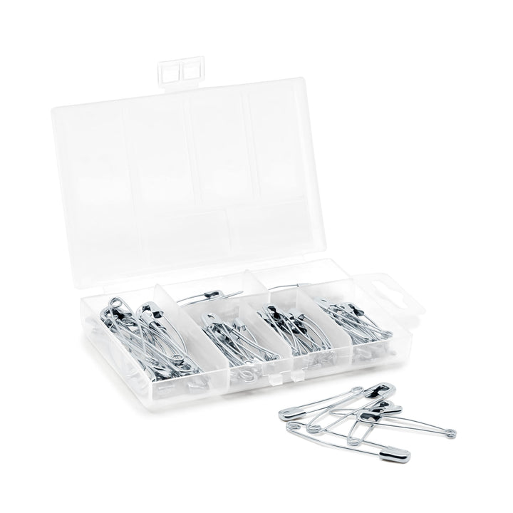 3328 Curved Safety Pins, Assorted Sizes with Storage Box (90-Count)