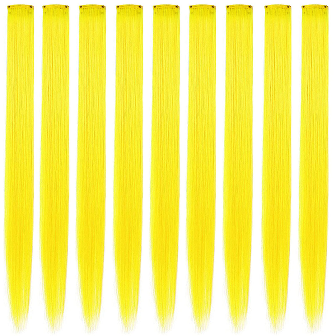 9PCS Princess Party Highlight Yellow Hairpieces Colored Hair Extensions Clip in/On for Girls and Dolls Kids Wig Pieces (Yellow)