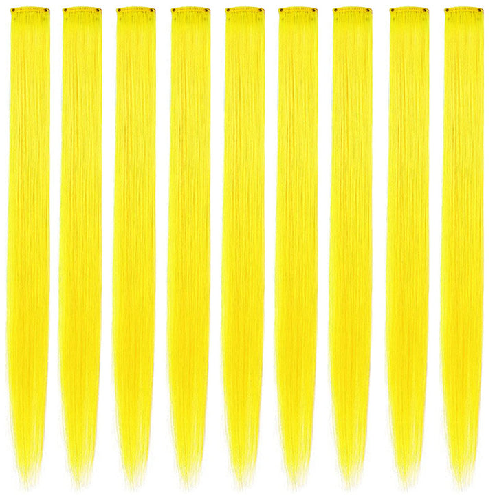 9PCS Princess Party Highlight Yellow Hairpieces Colored Hair Extensions Clip in/On for Girls and Dolls Kids Wig Pieces (Yellow)