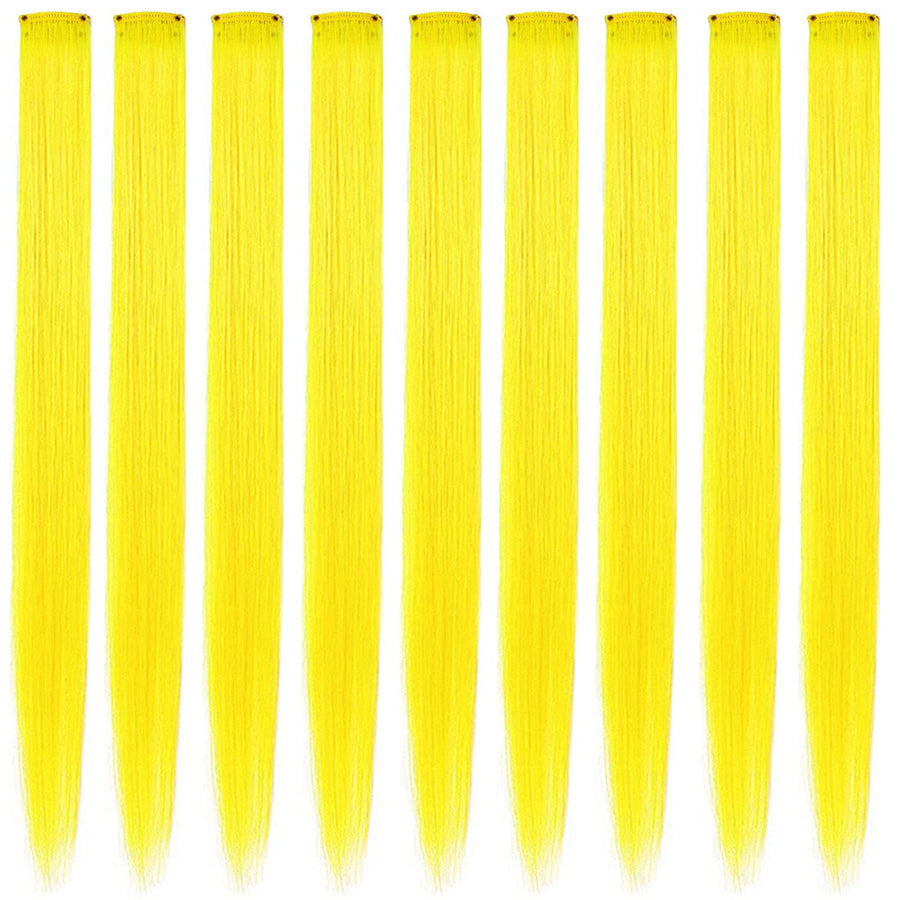 9PCS Princess Party Highlight Yellow Hairpieces Colored Hair Extensions Clip in/On for Girls and Dolls Kids Wig Pieces (Yellow)