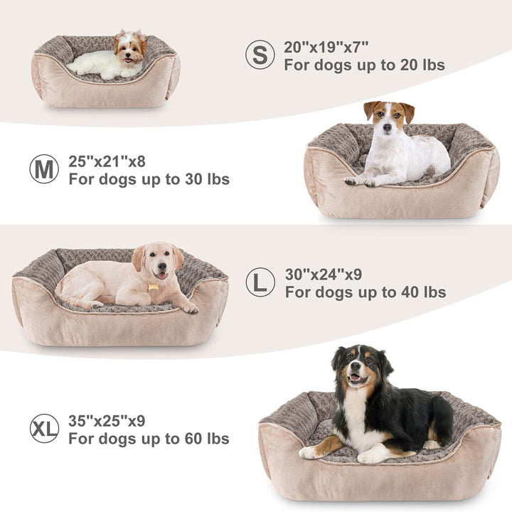 Rectangle Dog Bed for Large Medium Small Dogs Machine Washable Sleeping Dog Sofa Bed Non-Slip Bottom Breathable Soft Puppy Bed Durable Orthopedic Calming Pet Cuddler, Multiple Size, Beige