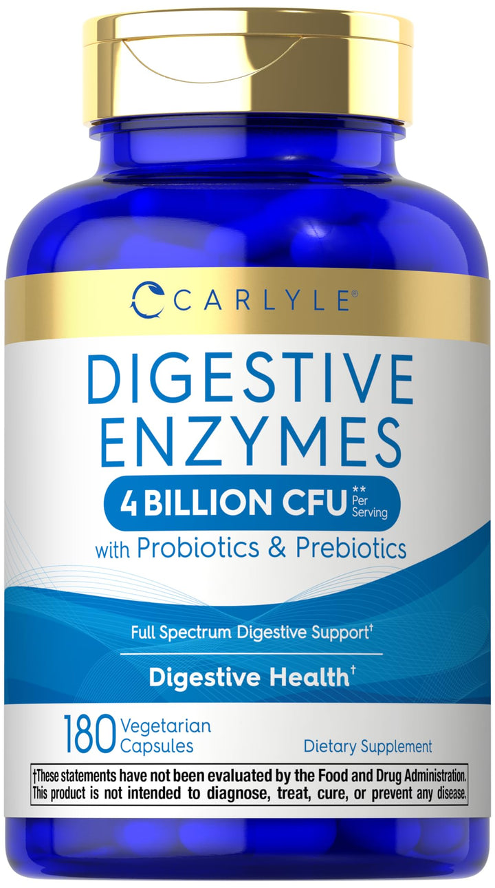 Carlyle Digestive Enzymes | with Probiotics & Prebiotics | 180 Capsules | Non-GMO and Gluten Free Supplement for Men & Women