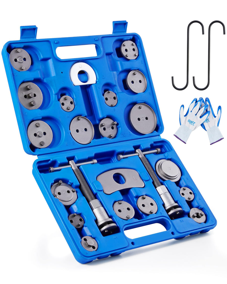 24pcs Heavy Duty Disc Brake Piston Caliper Compressor Rewind Tool Set and Wind Back Tool Kit for Brake Pad Replacement Reset, Fits Most American, European, Japanese Autos