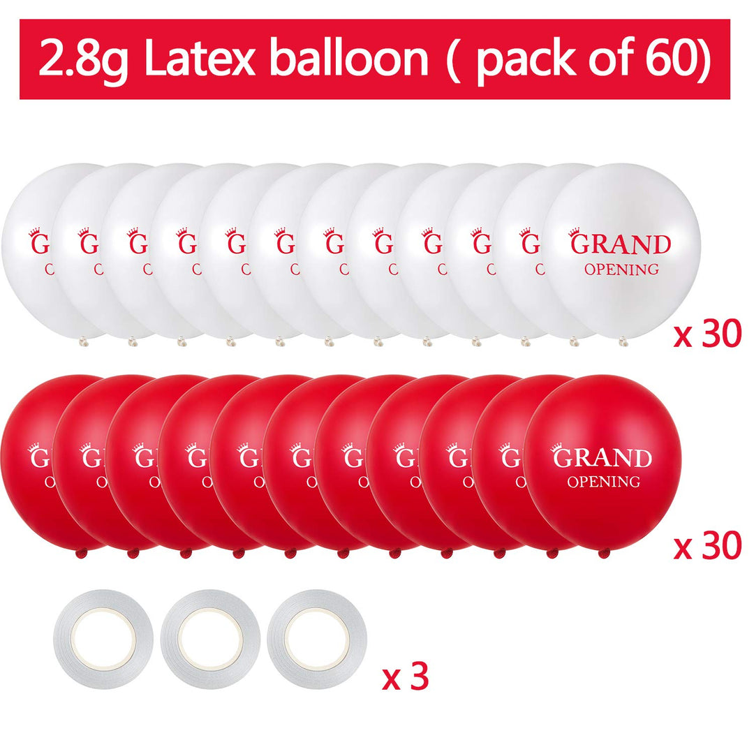60 Pieces Grand Opening Balloons 12 Inch Double Side Celebrate Business Latex Balloons with 3 Pieces White Balloon Ribbons for Ceremony Decoration